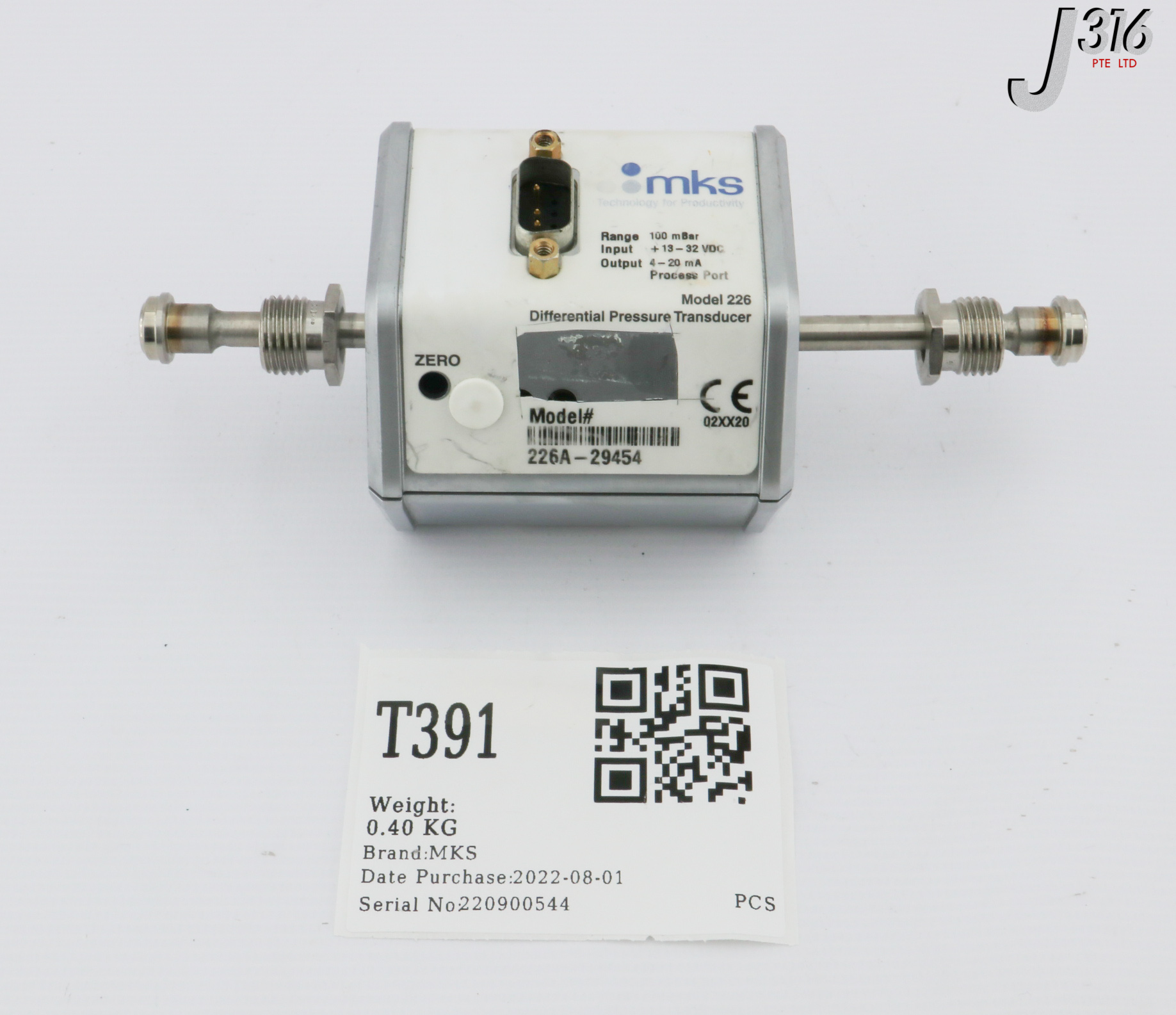 T391 MKS DIFFERENTIAL PRESSURE TRANSDUCER, MODEL 226, 100mBar 226A ...